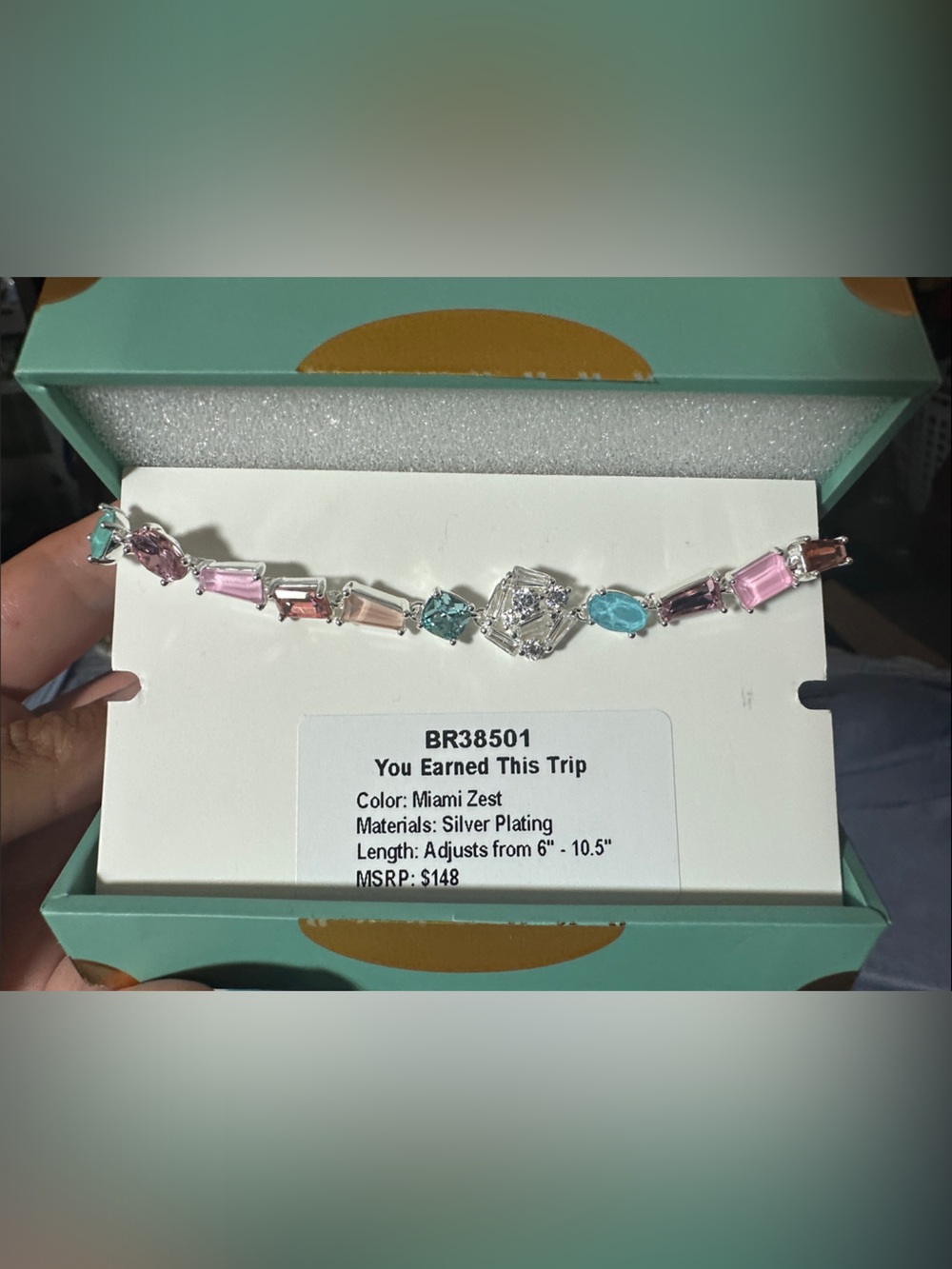 You Earned This Trip Silver Jewel Candy Bracelet in Miami Zest